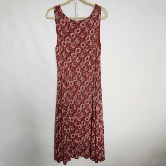 MAEVE (Anthropologie) Yvette Ruched Dress Women Geometric Design Rust Sz Large - Picture 2 of 13